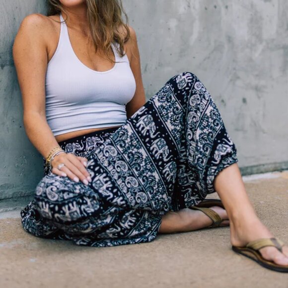 Buddha Pants Womens Elastic Drawstring Boho Hippie Lotus O.G. Harem Pants Black - Picture 15 of 16